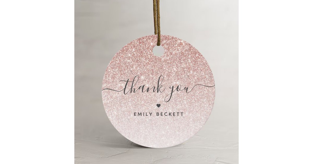 Elegant Rose Gold Glitter Thank You Favor Tags | Zazzle