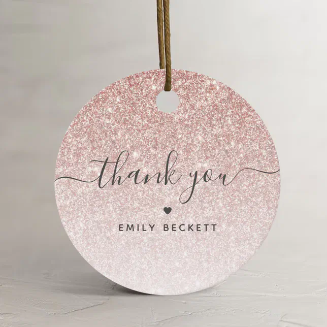 Elegant Rose Gold Glitter Thank You Favor Tags | Zazzle