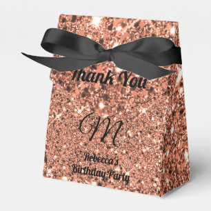 Elegant Rose Gold Glitter Thank You Monogram Black Favor Boxes