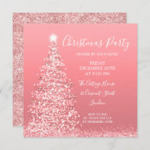 Elegant Rose Gold Glitter Tree Christmas Party Invitation