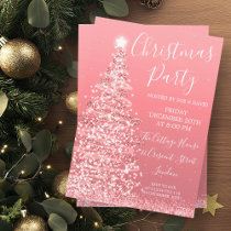 Elegant Rose Gold Glitter Tree Christmas Party Invitation