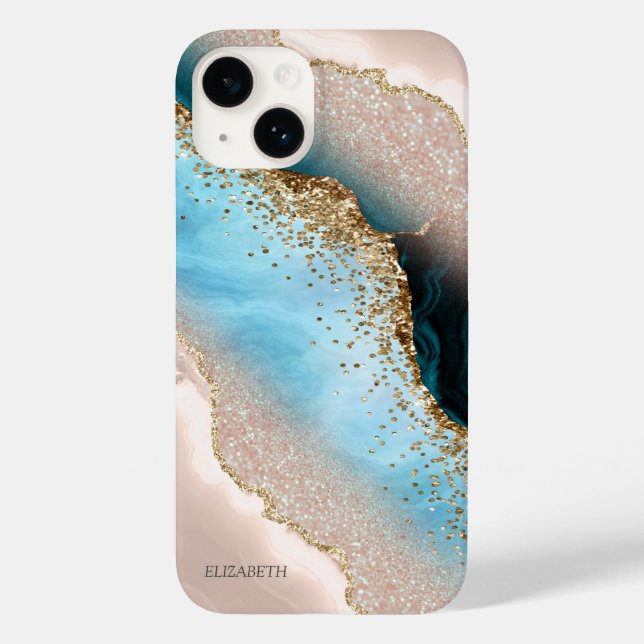 Elegant Rose Gold Glitter Turquoise Marble    Case-Mate iPhone Case (Back)