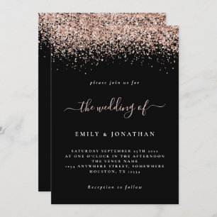 Elegant Rose Gold Glitter Wedding Black Invitation