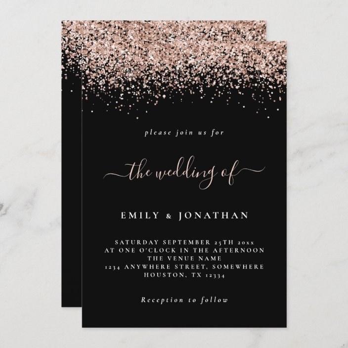 Elegant Rose Gold Glitter Wedding Black Invitation | Zazzle.com