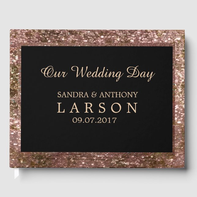 Elegant Rose Gold Glitter Wedding Guest Book (Front)