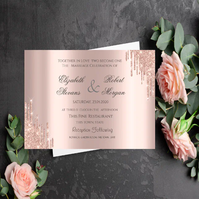 Elegant Rose Gold Glitter Wedding Invitation Zazzle