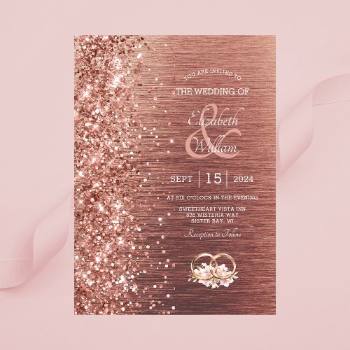 Elegant Rose Gold Glitter Wedding Invitation