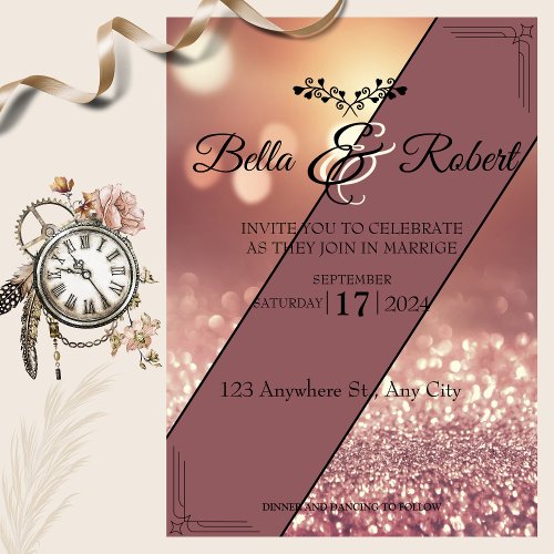 Elegant Rose Gold Glitter Wedding Invitation