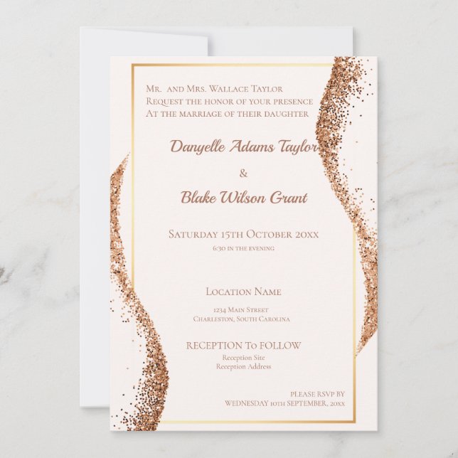 Elegant Rose Gold Glitter Wedding Invitation (Front)