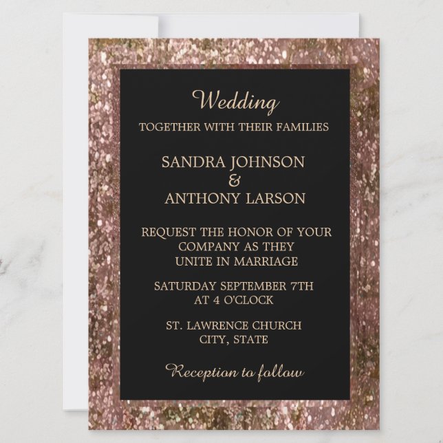 Elegant Rose Gold Glitter Wedding Invitation (Front)