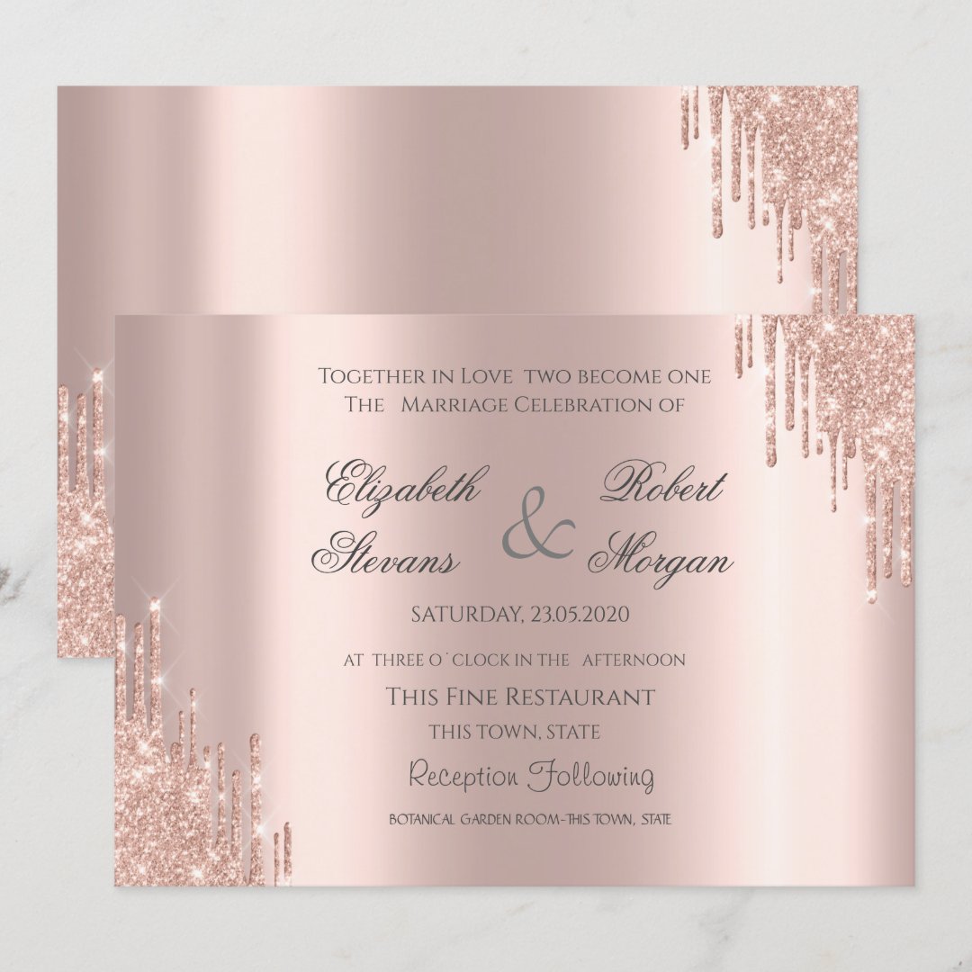 Elegant Rose Gold Glitter Wedding Invitation | Zazzle