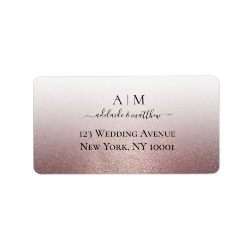 Elegant Rose Gold Glitter Wedding Monogram Script Label