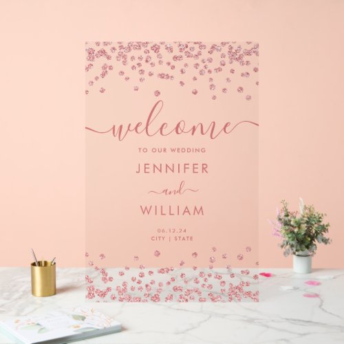 Elegant Rose Gold Glitter Wedding Party Welcome  Acrylic Sign