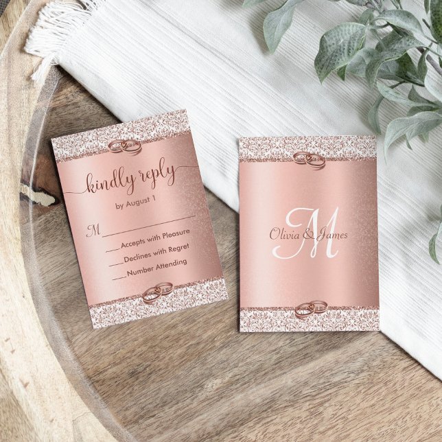 Elegant Rose Gold Glitter Wedding RSVP Card (Creator Uploaded)