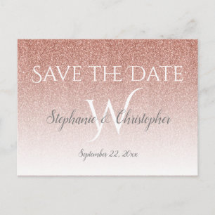 Elegant Rose Gold Glitter Wedding Save the Date Postcard