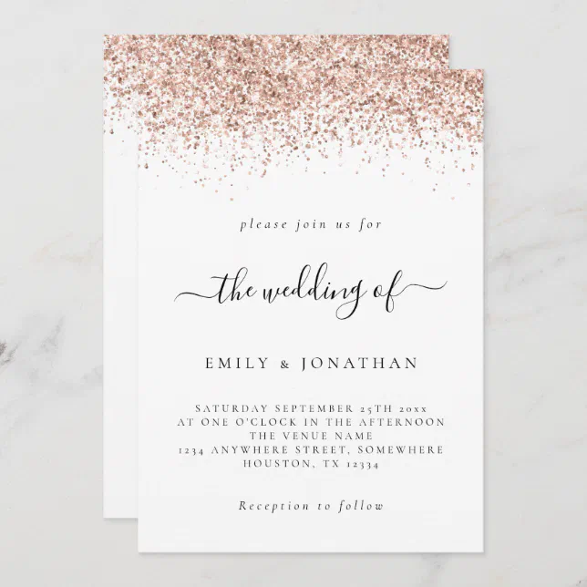 Elegant Rose Gold Glitter Wedding White Invitation Zazzle