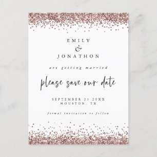 Elegant Rose Gold Glitter Wedding White Save Date Announcement Postcard
