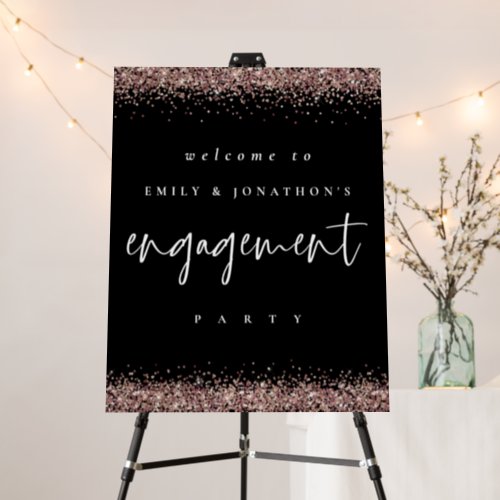 Elegant Rose Gold Glitter Welcome Engagement Black Foam Board