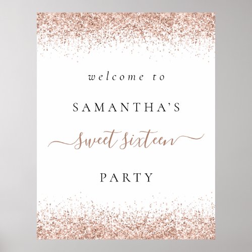 Elegant Rose Gold Glitter Welcome Sweet 16 Party Poster