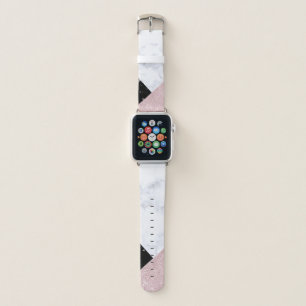 Elegant rose gold glitter white black marble apple watch band