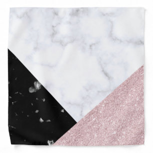 Elegant rose gold glitter white black marble bandana
