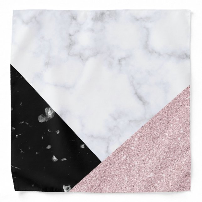 Elegant rose gold glitter white black marble bandana (Front)