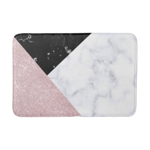 Elegant rose gold glitter white black marble bathroom mat
