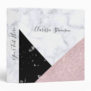 Elegant rose gold glitter white black marble binder