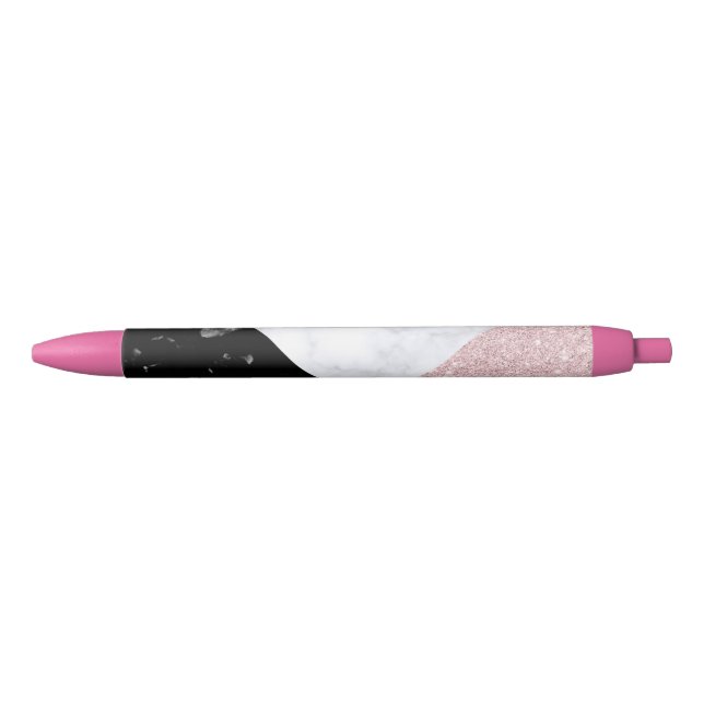 Elegant rose gold glitter white black marble pen (Front)