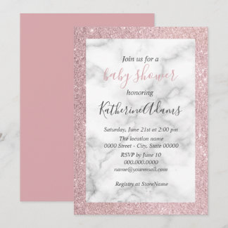 Elegant rose gold glitter white marble baby shower invitation