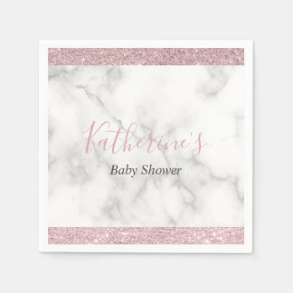 Elegant rose gold glitter white marble baby shower napkins