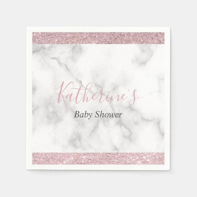 Elegant rose gold glitter white marble baby shower napkins (Front)