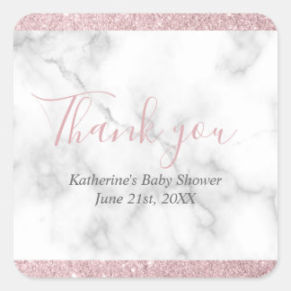 Elegant rose gold glitter white marble baby shower square sticker