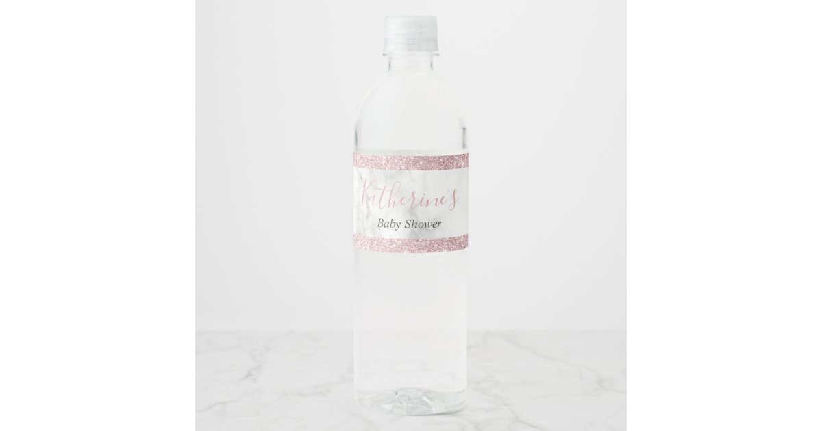 Elegant rose gold glitter white marble baby shower water bottle label |  Zazzle