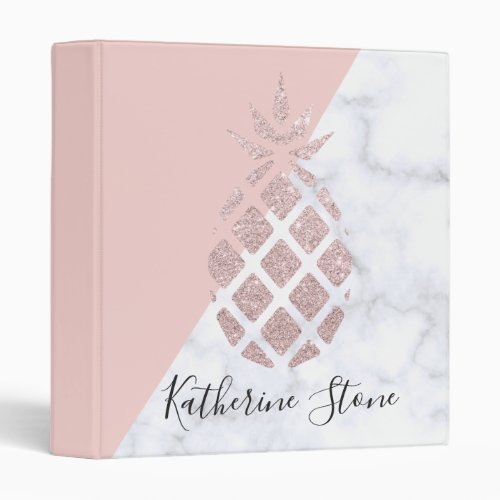 Elegant rose gold glitter white marble blush pink 3 ring binder