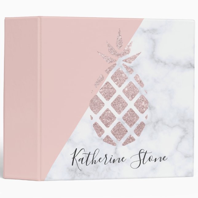 Elegant rose gold glitter white marble blush pink 3 ring binder (Front/Spine)