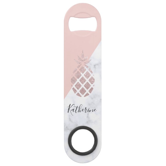 Elegant rose gold glitter white marble blush pink bar key (Front)