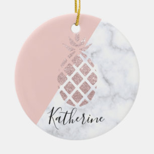 Elegant rose gold glitter white marble blush pink ceramic ornament