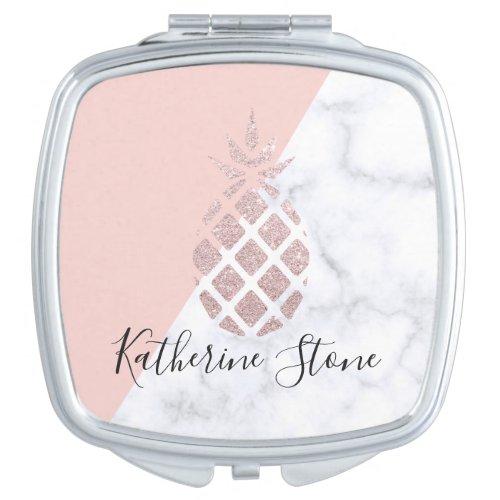 Elegant rose gold glitter white marble blush pink compact mirror