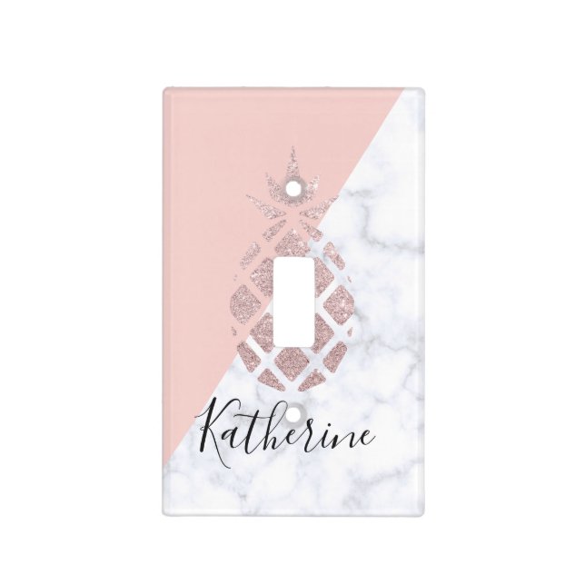 Elegant rose gold glitter white marble blush pink light switch cover (Front)