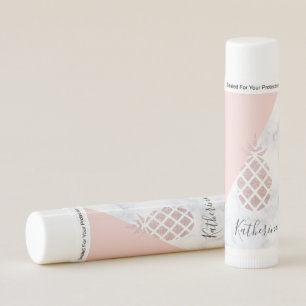 Elegant rose gold glitter white marble blush pink lip balm