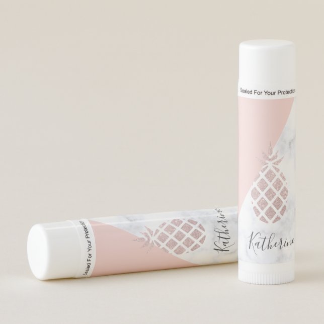 Elegant rose gold glitter white marble blush pink lip balm (Front)