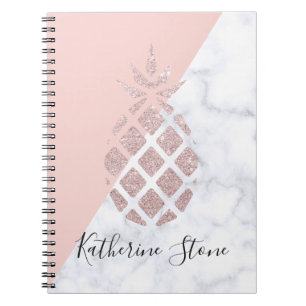 Elegant rose gold glitter white marble blush pink notebook