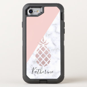 Elegant rose gold glitter white marble blush pink OtterBox defender iPhone SE/8/7 case