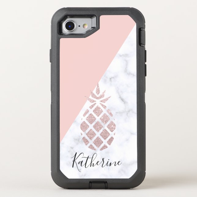 Elegant rose gold glitter white marble blush pink otterbox iPhone case (Back)