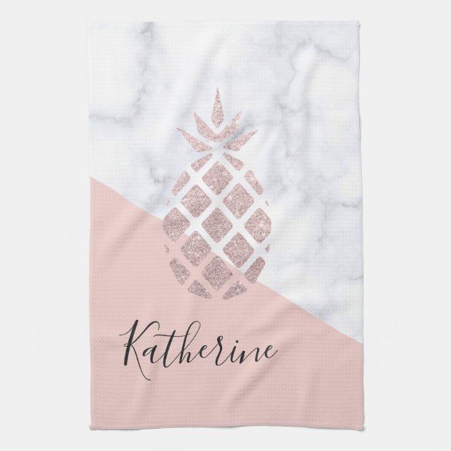 Elegant rose gold glitter white marble blush pink towel (Vertical)