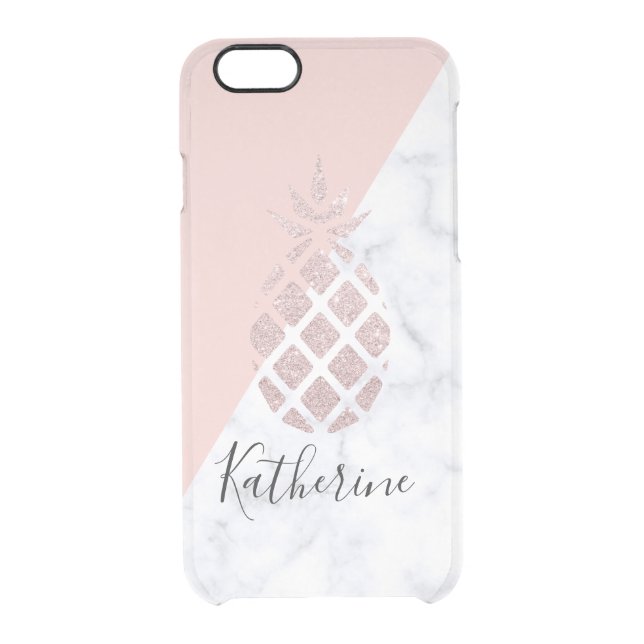 Elegant rose gold glitter white marble blush pink uncommon iPhone case (Back)