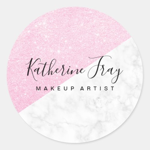 Elegant rose gold glitter white marble makeup classic round sticker