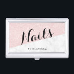 Elegant rose gold glitter white marble nails business card case<br><div class="desc">Pretty design featuring white marble and faux rose gold glitter color block.</div>