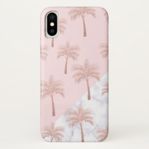 Elegant rose gold glitter  white marble pattern iPhone XS case